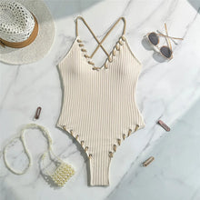 Load image into Gallery viewer, 5 Colors V Neck Ribbed Cross Back One Piece Swimsuit Women Swimwear Female High Leg Cut Monokini  Bather Bathing Suit Swim V6278