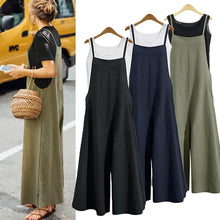 Load image into Gallery viewer, Women Straps Jumpsuit Summer Solid Color Wide Leg Pants Dungaree Bib Overalls Casual Loose Sleeveless Cotton Linen Jumpsuits 5Xl
