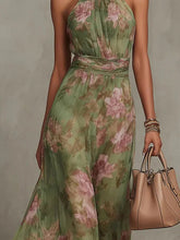 Load image into Gallery viewer, Fashion Sleeveless High Neck Ruched Waist Chiffon Flowy Evening Party Dress 2026 New Women Floral Print Halter Maxi Dress