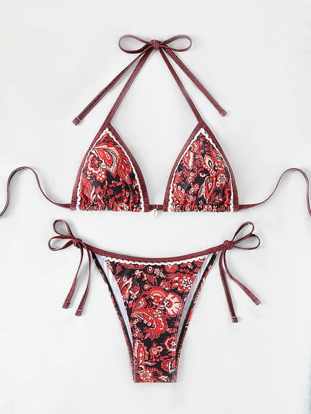 2025 Halter String Triangle Two Piece Bikini Women Swimwear Female Swimsuit Bathers Bathing Swimming Suit Beachwear Summer
