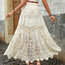 Load image into Gallery viewer, Yiiciovy Summer Lace Flower Beach Skirts Women A-line Maxi Skirt Long Crochet Boho Flowy Skirt for Beach Holiday Outfits