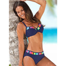 Load image into Gallery viewer, Black And Blue Print high-Waist Bikini Sets Swimsuit Women Sexy Lace Up Two Pieces Swimwear 2023 New Beach Bathing Suits