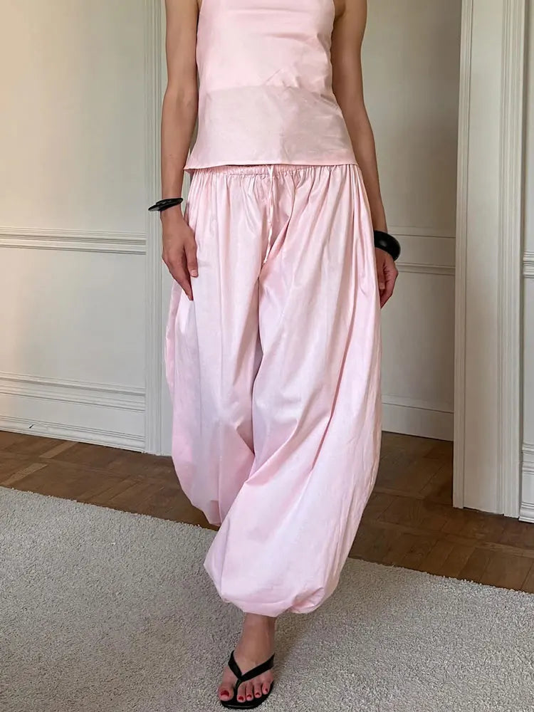 Tossy Summer Fashion Pocket Bloomers Female Trousers Pleated Loose High Waist Patchwork Bandage Streetwear Wide Leg Women Pants