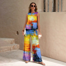 Load image into Gallery viewer, Harajuku Colorful Floral Pattern Print 2 Piece Womens Elegant O Neck Pullover And Straight Leg Pants Set Spring Summer Beach Set