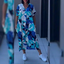 Load image into Gallery viewer, Women's Short-sleeve New V-neck Print Casual Dress Summer Fashion Elegant Office Party Holiday Women Clothes Dresses Robe Femme