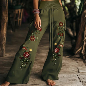 Autumn Fashion Casual Temperament Comfortable and Elegant Plant Print Women's Elastic Waist Pants