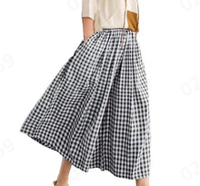 Load image into Gallery viewer, Summer New Culotte Pants High Waist Pleated Slanted Pocket A-Shaped Wide Leg Covering Span Checkered Printing Trousers