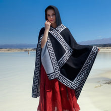 Load image into Gallery viewer, New Fine Ladies' Shawl Scarf with Geometric Pattern Borders Hooded Wrap Shawl Autumn Winter outdoor Travel Stylish Women