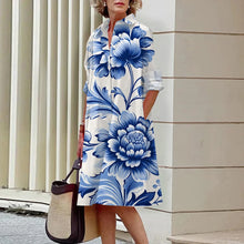 Load image into Gallery viewer, S-5Xl Summer Shirt Dress White Blue Evening Vintage Dresses Party Extra Long Women\'s Loose Gowns Only Celadon Printed Gowns