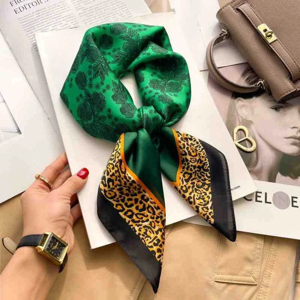 70cm Leopard Print Silk Square Scarf for Women Satin Shawl Fashion Wraps Neckerchief Female Hair Bands Ribbon Headband Bandana