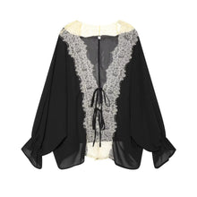 Load image into Gallery viewer, Women Lace Patchwork Lantern Long Sleeve Shirt Top Tie-up Loose Sheer Blouse Elegant Irregular High Street Fashion Lady