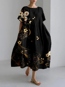 New Women's Round Neck Long Casual Dress Summer Large Size Fresh Fish Print Dress Street Vacation Short-sleeved Dress