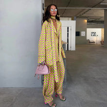 Load image into Gallery viewer, Vintage Polka Dot Women's Pants Sets 2 Pieces Tie Lapel Full Sleeve Blouses Loose Wide Leg Pant 2026 Autumn Lady Vacation Suits