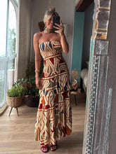 Load image into Gallery viewer, Fashion Printed Layered Curling Edge Patchwork Dresses Chic Full Sleeve Pleated U Neck Gown New Lady Vacation Highstreet Vestido