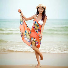 Load image into Gallery viewer, Printed Cover-ups Sexy Beach Dress Women Halter Sling Chiffon Beach Towel Bikini Wrap Pareo Skirts Open-Back Swimwear