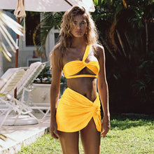 Load image into Gallery viewer, 3 Piece Bikini Women Swimsuits 2024 Female Swimwear Beachwear Swimming Suit Bathing Suit Bikini Set One Shoulder Biquini
