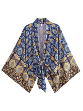 Load image into Gallery viewer, Vintage Boho Kimono Short Robe Women Fashion 2024 Floral Batwing Sleeves Rayon Bohemian Bikini Cover Up Beachwear
