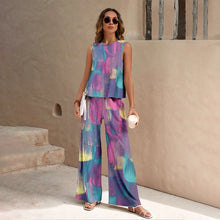 Load image into Gallery viewer, Harajuku Colorful Floral Pattern Print 2 Piece Womens Elegant O Neck Pullover And Straight Leg Pants Set Spring Summer Beach Set