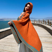 Load image into Gallery viewer, New Fine Ladies' Shawl Scarf with Geometric Pattern Borders Hooded Wrap Shawl Autumn Winter outdoor Travel Stylish Women