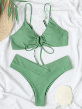 Load image into Gallery viewer, New High Elastic Bikini Set for 2025 Summer Two Pieces Solid Color Lace-up Sexy Women Swimsuit Beach Bathing Suit Swimwear