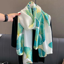 Load image into Gallery viewer, Green Peacock Feather Hijab Summer Beach Pareo Silk Scarf Women Luxury Bandana Soft Long Foulard Femme Designer Bufandas Mujer