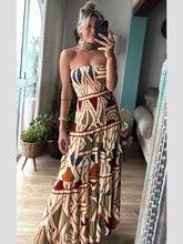 Load image into Gallery viewer, Fashion Printed Layered Curling Edge Patchwork Dresses Chic Full Sleeve Pleated U Neck Gown New Lady Vacation Highstreet Vestido