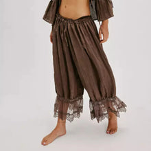 Load image into Gallery viewer, Combhasaki Women&#39;s Y2K Loose Fit Bloomers Cropped Pants Drawstring High Waist Floral Lace Patchwork Calf-Length Lantern Trousers