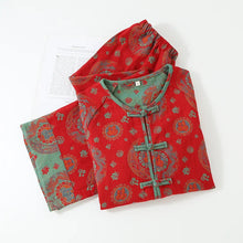 Load image into Gallery viewer, National Style Cotton Double-layer Gauze Women's Pajamas Set for New Year Red Plate Buckle Festival Style Home Clothes