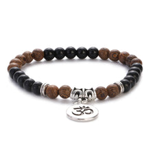 Load image into Gallery viewer, New Classic Natural Wood Beads Bracelets For Women Meditation Prayer Sliver Om Pendant Bracelet Men Wooden Yoga Jewelry