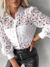 Load image into Gallery viewer, Lace Blouses For Women Elegant Office White Shirt Long Sleeve Button Turn-down Collar Sexy Hollow Tops Fashion Women's Clothing