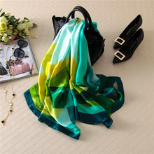 Load image into Gallery viewer, Green Peacock Feather Hijab Summer Beach Pareo Silk Scarf Women Luxury Bandana Soft Long Foulard Femme Designer Bufandas Mujer