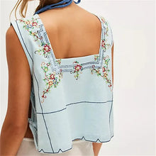 Load image into Gallery viewer, Embroidery Flower Tank Tops for Women Y2K Sleeveless Square Neck Button Front Free Tie Up Cropped Vest Summer Chic Streetwear