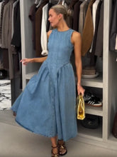 Load image into Gallery viewer, Sexy Women Backless Lace Up High Waisted Denim Dress Fashion O Neck Sleeveless A Line Dresses Spring Chic Lady Street Robes