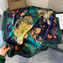 Load image into Gallery viewer, Green Peacock Feather Hijab Summer Beach Pareo Silk Scarf Women Luxury Bandana Soft Long Foulard Femme Designer Bufandas Mujer