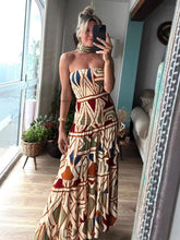 Load image into Gallery viewer, Fashion Printed Layered Curling Edge Patchwork Dresses Chic Full Sleeve Pleated U Neck Gown New Lady Vacation Highstreet Vestido
