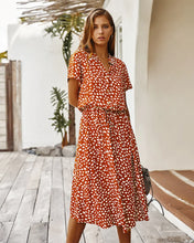 Load image into Gallery viewer, Vintage Floral Print Dress Women Boho Short Sleeve Long Dress Turn Down Collar Casual Waistband Shirt Dresses Robe 2021 Summer