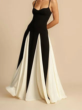 Load image into Gallery viewer, New Contrast Color A-line Women&#39;s Sling Dress Elegant Sleeveless Backless High Waist Long Robe Chic High Street Banquet Gowns