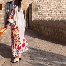 Load image into Gallery viewer, Summer V-neck Flower Print Loose Casual Fall Swing Dress Women Long Dress Long Sleeve Dress