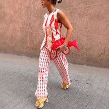 Load image into Gallery viewer, Summer Women Cartoon Red Fish Print O Neck Tank Top And Straight Female Long Pants Short Sleeve Shirt Wide Leg Pant 2 Piece Sets