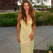 Load image into Gallery viewer, Cryptographic Summer Floral Print Plunge Maxi Dress Outfits Sexy Backless Fairy Sun Dresses Vacation Beachwear Vestido Coquette