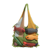 Load image into Gallery viewer, Cute Little Fish Relaxed Knitted Bag 2025 Summer New Commuter Versatile Shoulder Bag Contrasting Cut Out Tote Bag