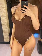 Load image into Gallery viewer, 5 Colors V Neck Ribbed Cross Back One Piece Swimsuit Women Swimwear Female High Leg Cut Monokini  Bather Bathing Suit Swim V6278