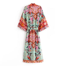 Load image into Gallery viewer, Happie Queens Women Green Peacock Print Bat Sleeve Beach Bohemian Kimono Robe Ladies V Neck  Boho Bikini Cover-ups