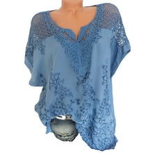Load image into Gallery viewer, Large Size Loose Short-Sleeved Lace Women Blouses Cotton Blouses 2024 Summer V-neck White Shirt Tops Sexy Fashion Women Shirt