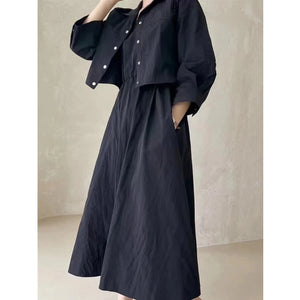 Summer 2 Pieces Women's Dress Suits Turn-down Short Jacket and Solid Casual Tank Dress Sets Outfits 2024 New Spring