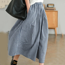 Load image into Gallery viewer, Summer New Culotte Pants High Waist Pleated Slanted Pocket A-Shaped Wide Leg Covering Span Checkered Printing Trousers