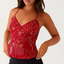 Load image into Gallery viewer, Shiny Sequins V Neck Cropped Vest Women Sexy Lace Up Backless Summer Holiday Halter Tops 2025 Chic Lady Sparkle Sling T-shirt