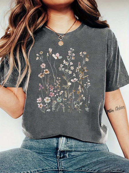 Harajuku Flowers and Plants Vintage Women T Shirt Short Sleeve Crew Neck Summer Tshirt Tops for Women Clothes