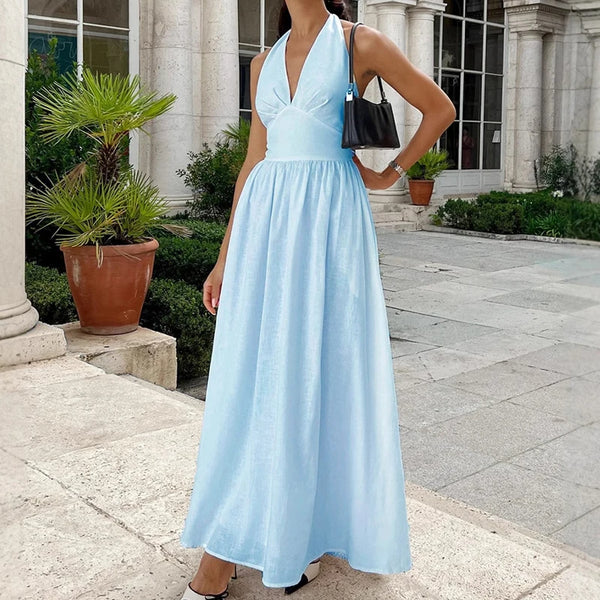 2025 New Women Summer Cotton Long Dress Sleeveless Sexy V-Neck Boho Maxi Dress Loose Style Long Dress Vestidos Clothes