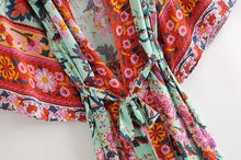 Load image into Gallery viewer, Happie Queens Women Green Peacock Print Bat Sleeve Beach Bohemian Kimono Robe Ladies V Neck  Boho Bikini Cover-ups